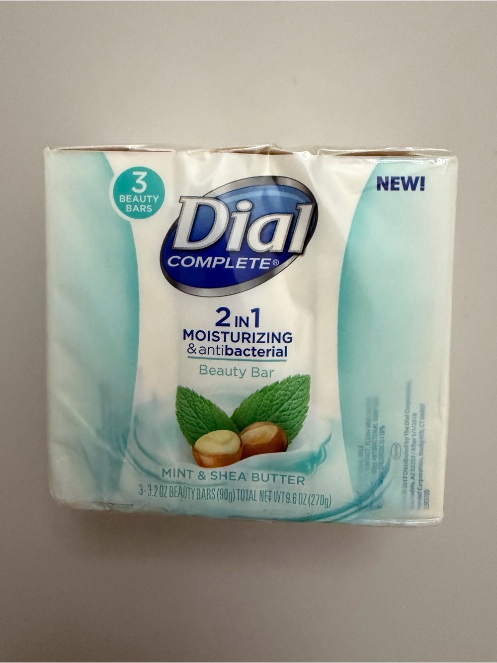 Dial 2-in-1 moisturizing antibacterial mint shea butter bar soap NWT (3 bar pack